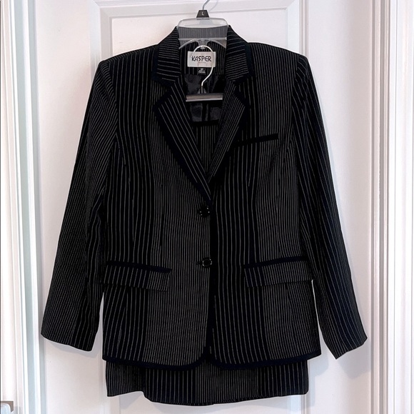 Kasper Black and White Pinstriped Skirt Suit - Picture 1 of 12